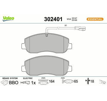 Sada brzdových destiček, kotoučová brzda VALEO 302401