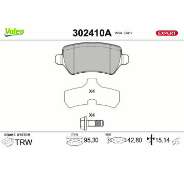 Sada brzdových destiček, kotoučová brzda VALEO 302410A