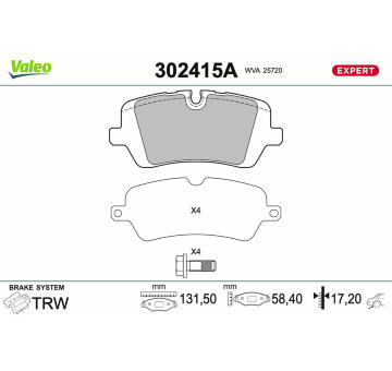 Sada brzdových destiček, kotoučová brzda VALEO 302415A