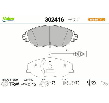 Sada brzdových destiček, kotoučová brzda VALEO 302416