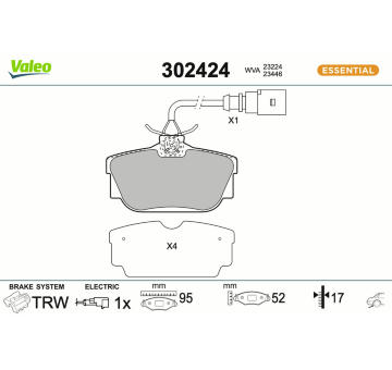 Sada brzdových destiček, kotoučová brzda VALEO 302424