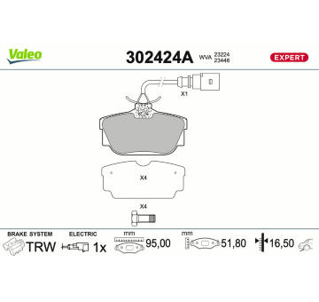 Sada brzdových destiček, kotoučová brzda VALEO 302424A