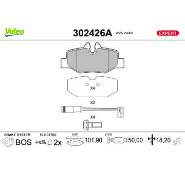 Sada brzdových destiček, kotoučová brzda VALEO 302426A