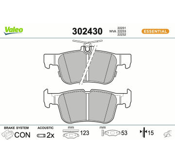Sada brzdových destiček, kotoučová brzda VALEO 302430