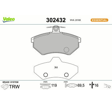 Sada brzdových platničiek kotúčovej brzdy VALEO 302432