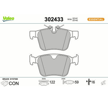 Sada brzdových destiček, kotoučová brzda VALEO 302433