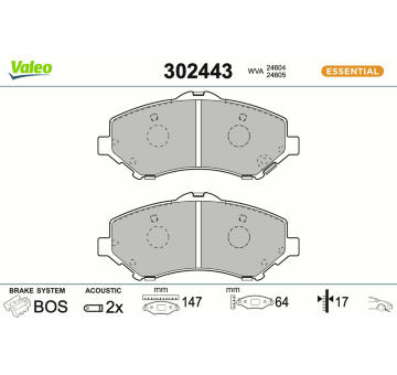 Sada brzdových destiček, kotoučová brzda VALEO 302443