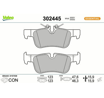 Sada brzdových destiček, kotoučová brzda VALEO 302445
