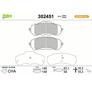 Sada brzdových destiček, kotoučová brzda VALEO 302451
