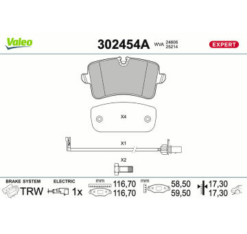 Sada brzdových destiček, kotoučová brzda VALEO 302454A