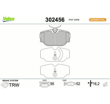 Sada brzdových destiček, kotoučová brzda VALEO 302456
