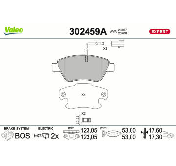 Sada brzdových destiček, kotoučová brzda VALEO 302459A