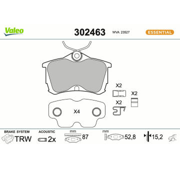 Sada brzdových destiček, kotoučová brzda VALEO 302463