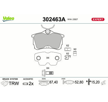 Sada brzdových destiček, kotoučová brzda VALEO 302463A