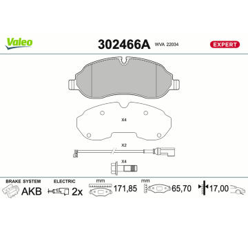 Sada brzdových destiček, kotoučová brzda VALEO 302466A