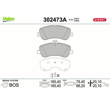Sada brzdových destiček, kotoučová brzda VALEO 302473A