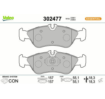 Sada brzdových destiček, kotoučová brzda VALEO 302477