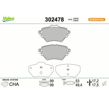 Sada brzdových destiček, kotoučová brzda VALEO 302478