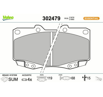 Sada brzdových destiček, kotoučová brzda VALEO 302479