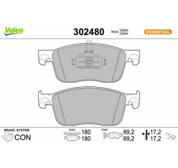 Sada brzdových destiček, kotoučová brzda VALEO 302480