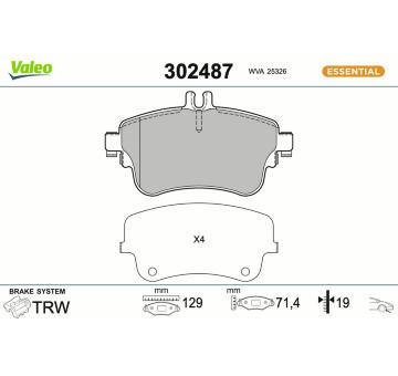 Sada brzdových destiček, kotoučová brzda VALEO 302487