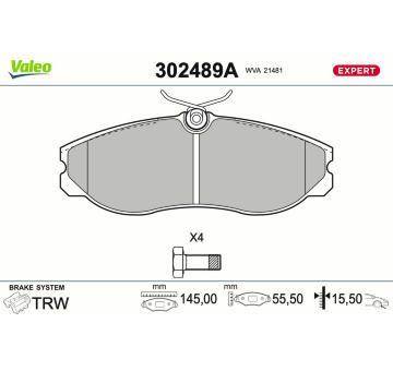 Sada brzdových destiček, kotoučová brzda VALEO 302489A
