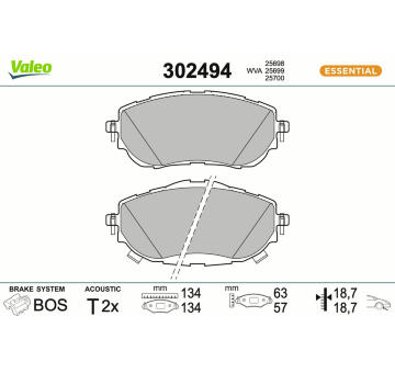Sada brzdových destiček, kotoučová brzda VALEO 302494