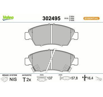 Sada brzdových platničiek kotúčovej brzdy VALEO 302495