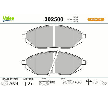 Sada brzdových destiček, kotoučová brzda VALEO 302500