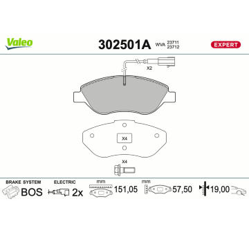 Sada brzdových destiček, kotoučová brzda VALEO 302501A