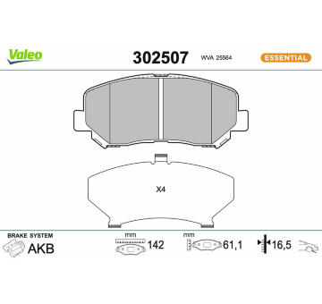 Sada brzdových platničiek kotúčovej brzdy VALEO 302507