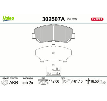 Sada brzdových destiček, kotoučová brzda VALEO 302507A