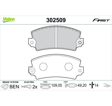 Sada brzdových destiček, kotoučová brzda VALEO 302509