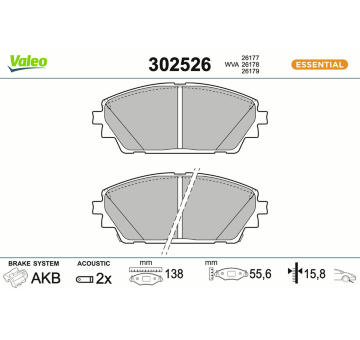 Sada brzdových destiček, kotoučová brzda VALEO 302526