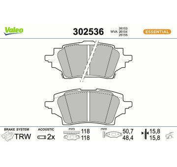 Sada brzdových destiček, kotoučová brzda VALEO 302536