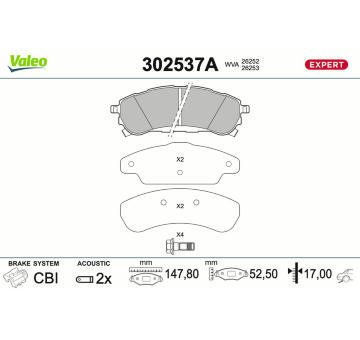 Sada brzdových destiček, kotoučová brzda VALEO 302537A