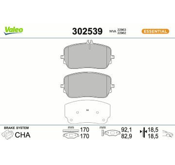 Sada brzdových destiček, kotoučová brzda VALEO 302539