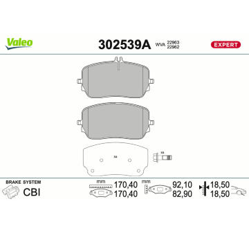 Sada brzdových destiček, kotoučová brzda VALEO 302539A