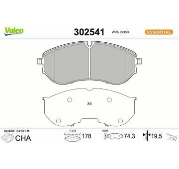 Sada brzdových destiček, kotoučová brzda VALEO 302541