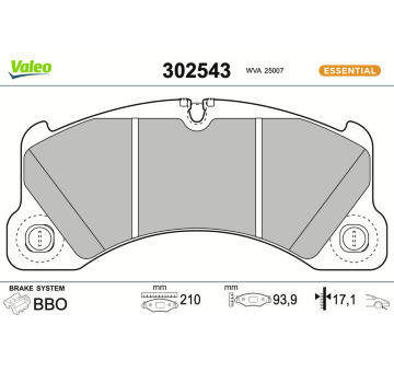 Sada brzdových destiček, kotoučová brzda VALEO 302543