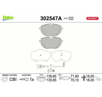 Sada brzdových destiček, kotoučová brzda VALEO 302547A