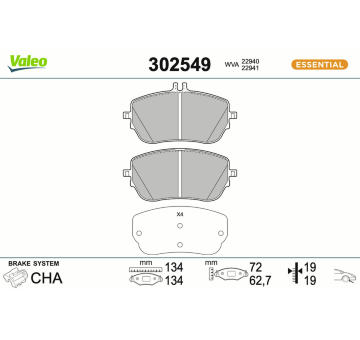 Sada brzdových destiček, kotoučová brzda VALEO 302549
