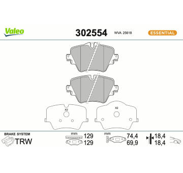 Sada brzdových destiček, kotoučová brzda VALEO 302554