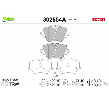 Sada brzdových destiček, kotoučová brzda VALEO 302554A