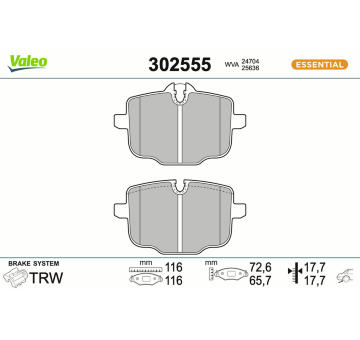 Sada brzdových destiček, kotoučová brzda VALEO 302555