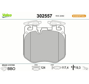 Sada brzdových destiček, kotoučová brzda VALEO 302557