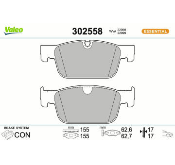 Sada brzdových destiček, kotoučová brzda VALEO 302558