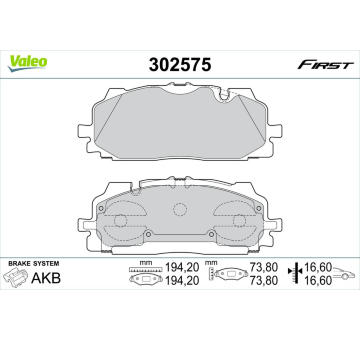 Sada brzdových destiček, kotoučová brzda VALEO 302575