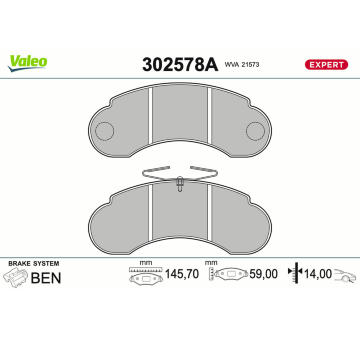 Sada brzdových destiček, kotoučová brzda VALEO 302578A