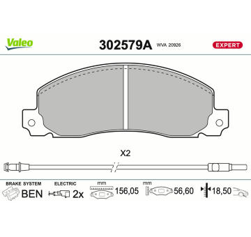 Sada brzdových destiček, kotoučová brzda VALEO 302579A